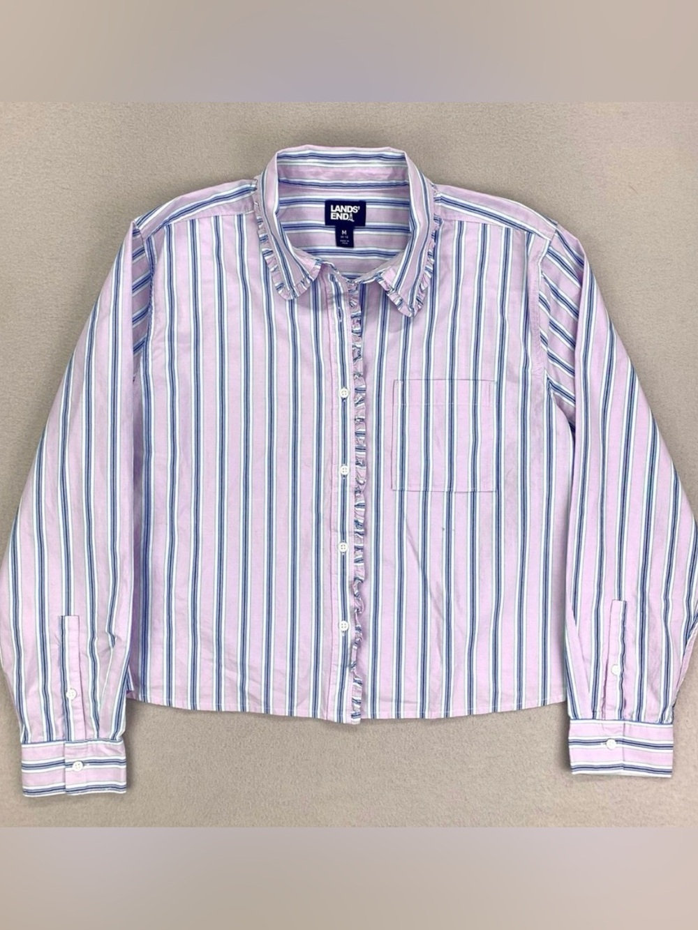 lands end • Women’s Lavender Blue Stripe Boxy Button-Down Shirt -• medium
